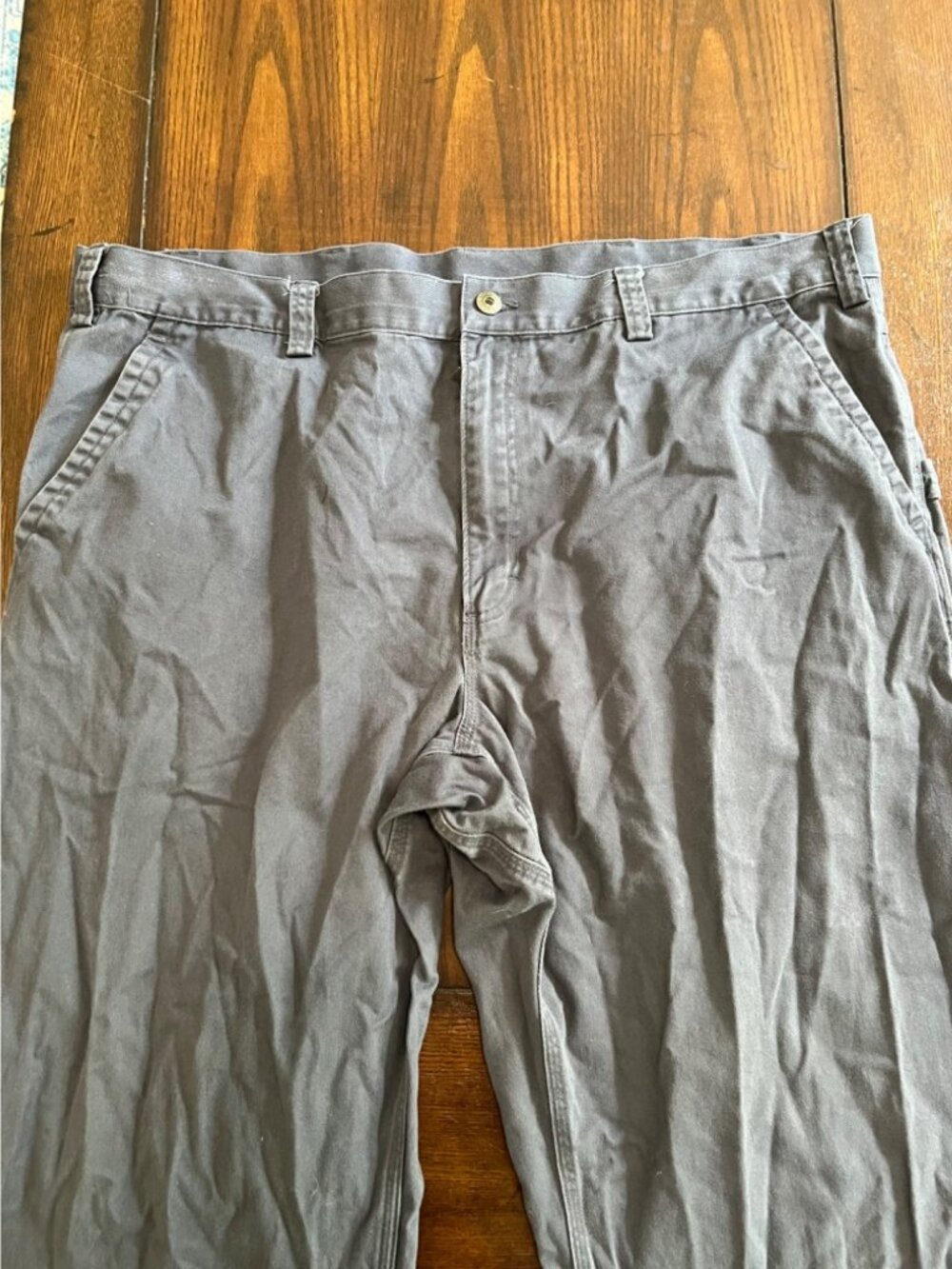 Duluth Khaki Carpenter Pants Blue Grey Cotton Khaki Relaxed Casual Men's 44 X 34 - Picture 2 of 9
